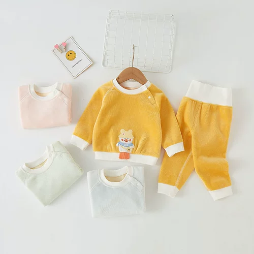 Детский утепленный осенний демисезонный раздельный удерживающий тепло милый комплект, высокая талия