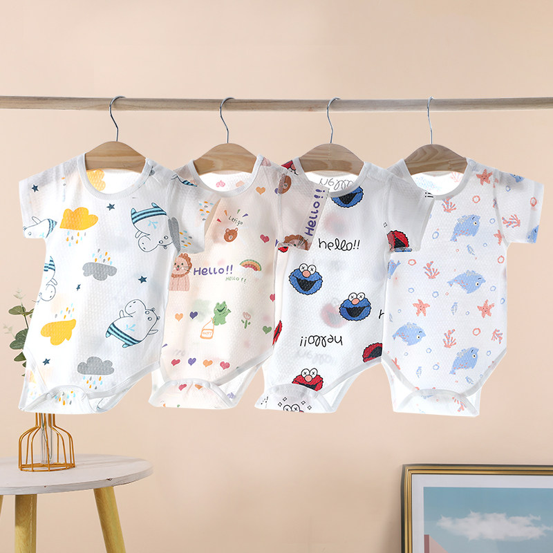 Baby Bag Fart Clothes Summer Short Sleeve Thin one-piece clothes Baby pure cotton newborn triangular climbing suit (live exclusive) -Taobao