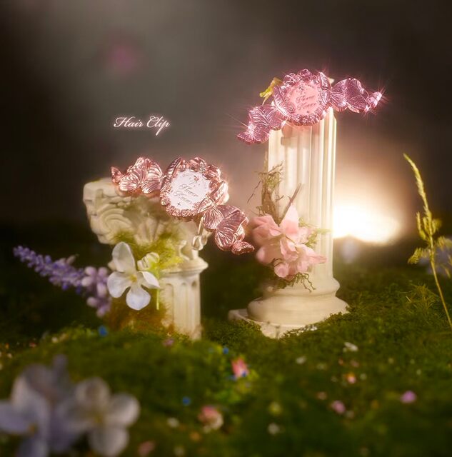 Floral-Themed Hairpin with Shell Pearls, Strawberry Cupid, Butterfly, Cloud Shoulder, Midsummer Night, Two-Tone Hair Clip, Hair Accessory