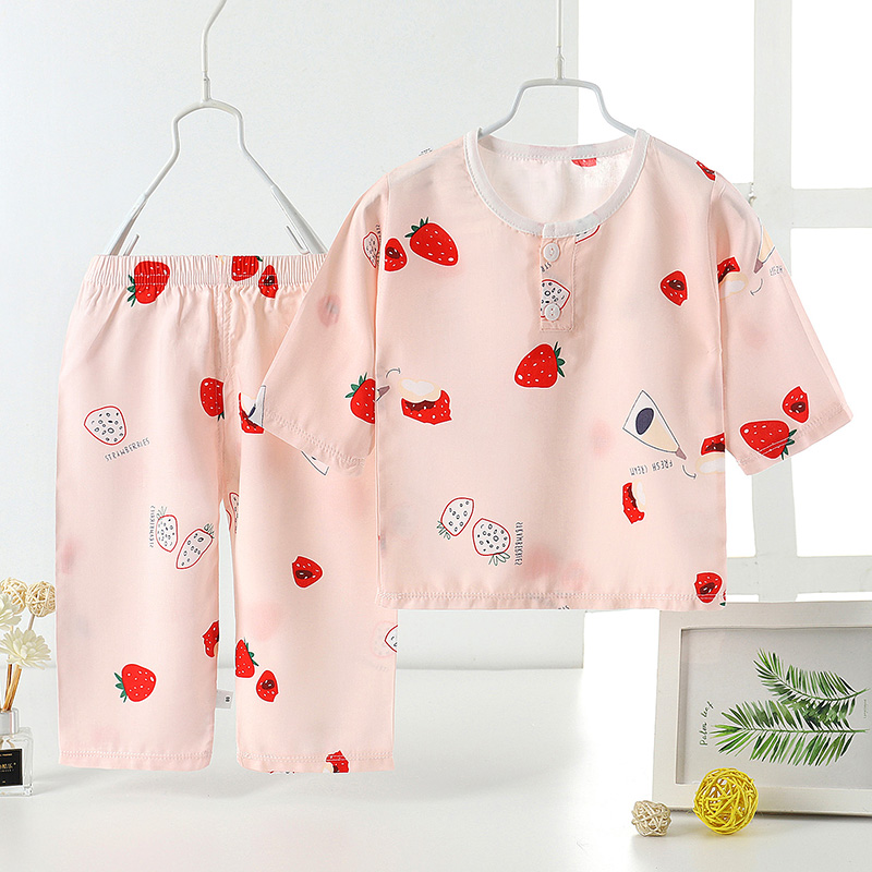 Childrens đồ ngủ lụa cotton mùa hè mỏng nhà băng lụa cậu bé phim hoạt hình bé trai cotton điều hòa không khí quần áo.