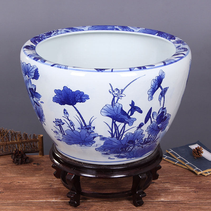 Jingdezhen ceramic retro fish tank antique goldfish tank turtle tank water lily pot lotus tank bowl lotus tank extra large
