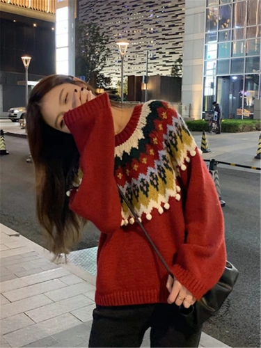 Осенний ретро трикотажный свитер, коллекция 2021, в корейском стиле, увеличенная толщина, оверсайз