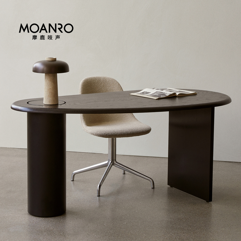 Moanro Mango Desk French Vintage Office Desk Irregular Curved Solid Wood Computer Desk Arc-Shaped Study Workstation