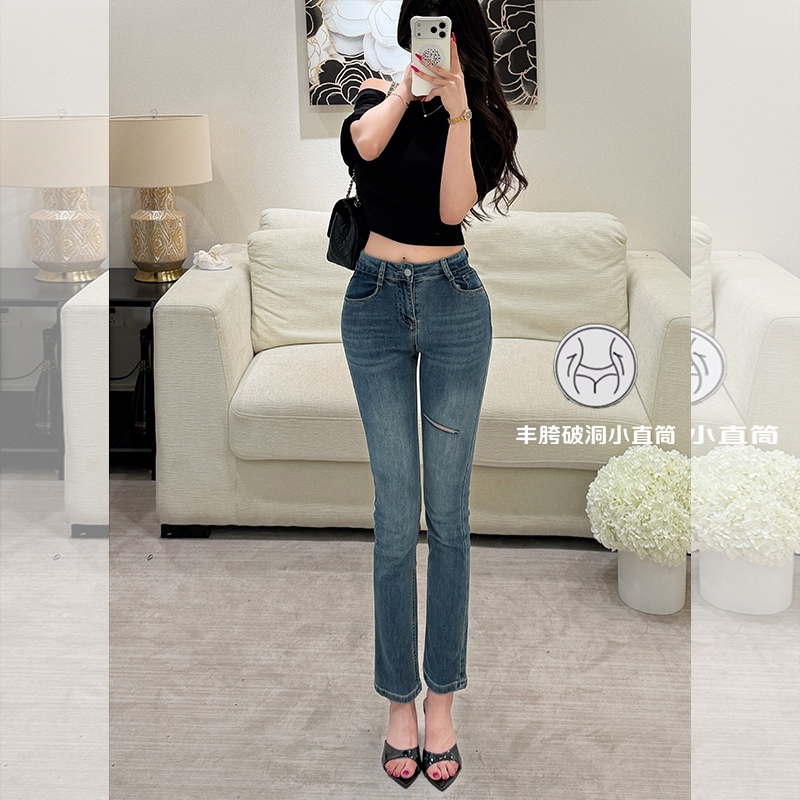 Li Li Clothing Retro Style Ripped High-Waisted Straight-Leg Pants for Women 2026 Summer Thin Hot Girl Style Straight-Leg Jeans Li Li Clothing Retro Style Ripped High-Waisted Straight-Leg Pants for Women 2026 Summer Thin Hot Girl Style Straight-Leg Jeans