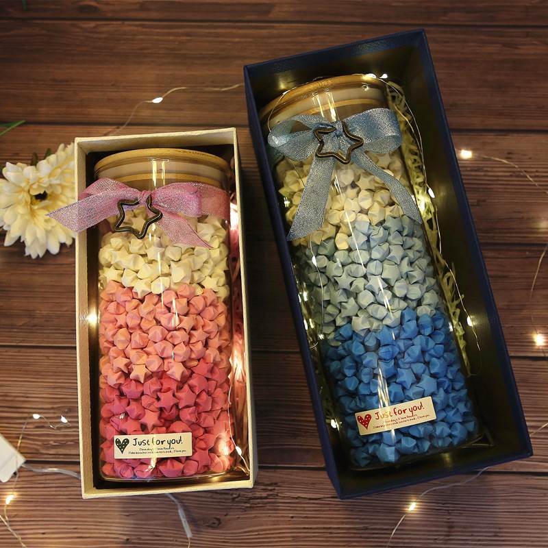  Wood Stopper Glass Lucky Stars Bottle Folding Paper Transparent Starry Sky Bottle Hsu Willing Bottle Rafting Rainbow Bottle Shine Finished Product 520-Taobao