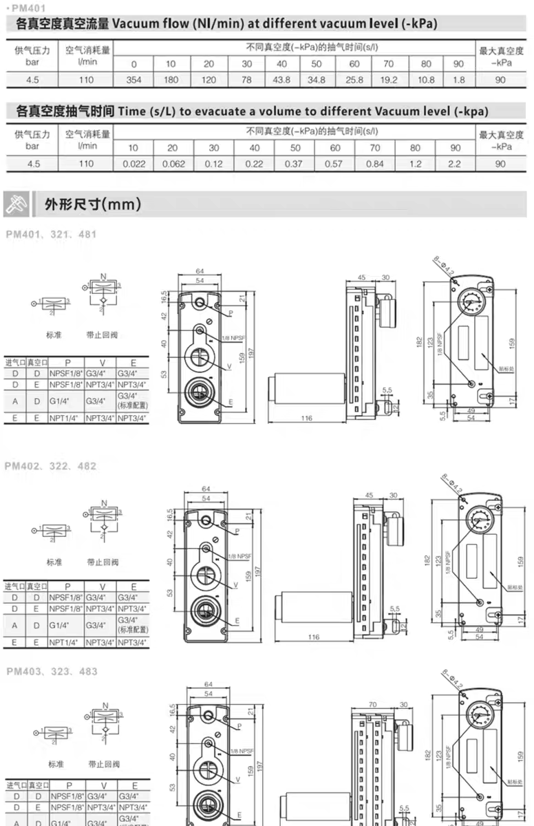 Вакуумные генераторы 多级真空发生器vtm-403  vtm-301-d-n 304集成式负压大吸力大流量