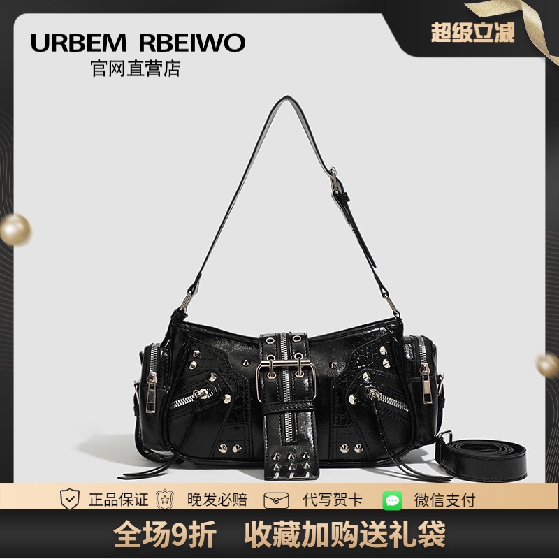 Ur Bag for Women, Black Rock Bag, Punk Style, Cool Baguette Bag, Korean Y2K Underarm Bag, Studded Shoulder Bag Ur Bag for Women, Black Rock Bag, Punk Style, Cool Baguette Bag, Korean Y2K Underarm Bag, Studded Shoulder Bag