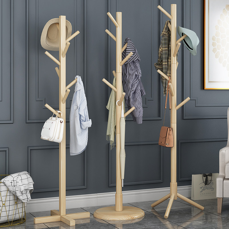 Simple coat rack floor simple modern solid wood bedroom hanger home creative shelf multi-functional storage rack