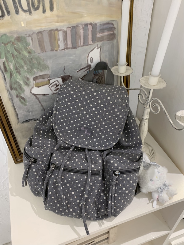 Curly Kitty Original Star Polka Dot Backpack Dujia Fabric Gray Korean Style Large Capacity Backpack Curly Kitty Original Star Polka Dot Backpack Dujia Fabric Gray Korean Style Large Capacity Backpack