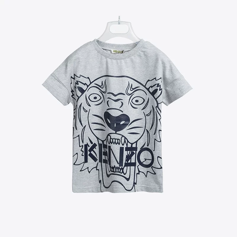 Детская хлопковая футболка с коротким рукавом Kenzo Takada, тигриный принт на груди, круглый вырез KL30038