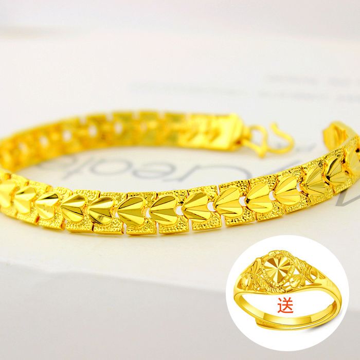 [Free Ring] Women's Bracelet Rose Heart Gold-Plated Bracelet Non-Fading Vietnamese Sand Gold Bracelet Jewelry Gift
