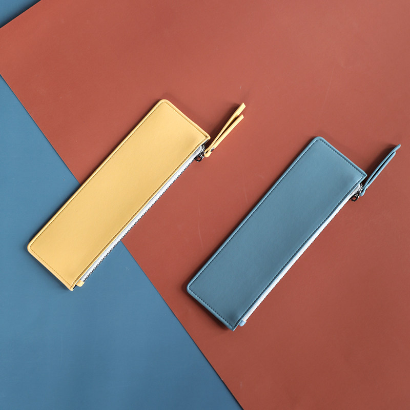 High-grade pu leather zipper pen bag female ins simple large-capacity business retro art Japanese cute student male stationery bag pen ballpoint pen storage bag pencil case custom printable logo