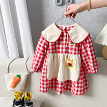 Girl Dress Autumn dress 2021 new baby princess skirt foreign air Korean childrens dress female baby plaid skirt