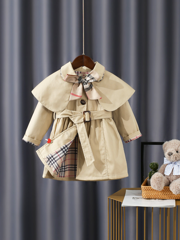 Girls ' coat spring 2021 new children's children's spring and autumn Korean version of the long version of the British wind baby Ocean school windbreaker