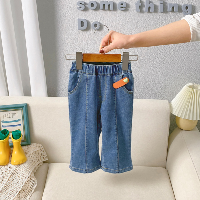 Girl Jeans Spring Autumn Season 2022 New Small Children Foreign Pie Wearing Horn Pants Woman Baby Spring Dress Long Pants