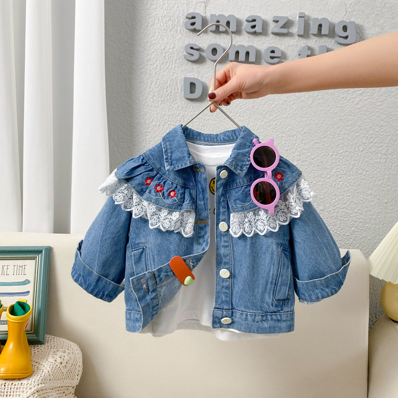 Girl Denim Jacket Spring Dress 2022 New Kid Child Han Version Foreign Pie Blouse Baby Spring Autumn Season Trendy Clothes