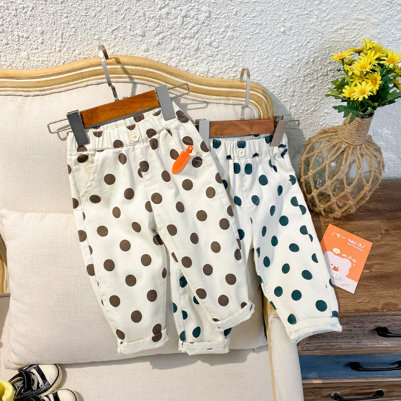 Girl Casual Pants 2022 New Spring Autumn Season Children Ocean Korean version Round point Long pants baby spring outfitting outside wearing pants