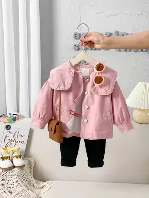 Girls' windbreaker coat short 2021 autumn new small and medium-sized children Foreign School female baby spring and autumn lapel coat