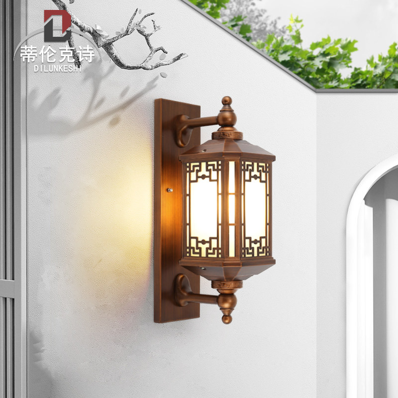 LED light double head outdoor courtyard new Chinese style retro garden villa gate balcony outdoor waterproof wall light