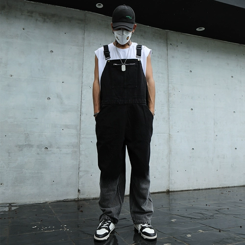 Японский джинсовый комбинезон в стиле хип-хоп подходит для мужчин и женщин, штаны, свободный прямой крой, эффект подтяжки