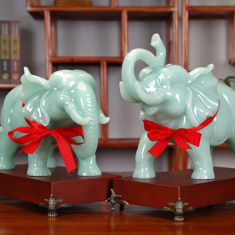 Jade elephant ornament a pair of housewarming opening gifts office desk living room wine cabinet home elephant ornament handicrafts