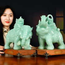 Auspicious elephant ornaments A pair of jade elephants Lucky office living room TV wine cabinet decoration Opening housewarming gifts