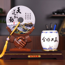 Pen holder swing piece Pingan buckle jade handicraft owners office desktop delivery lead teacher business practical gift