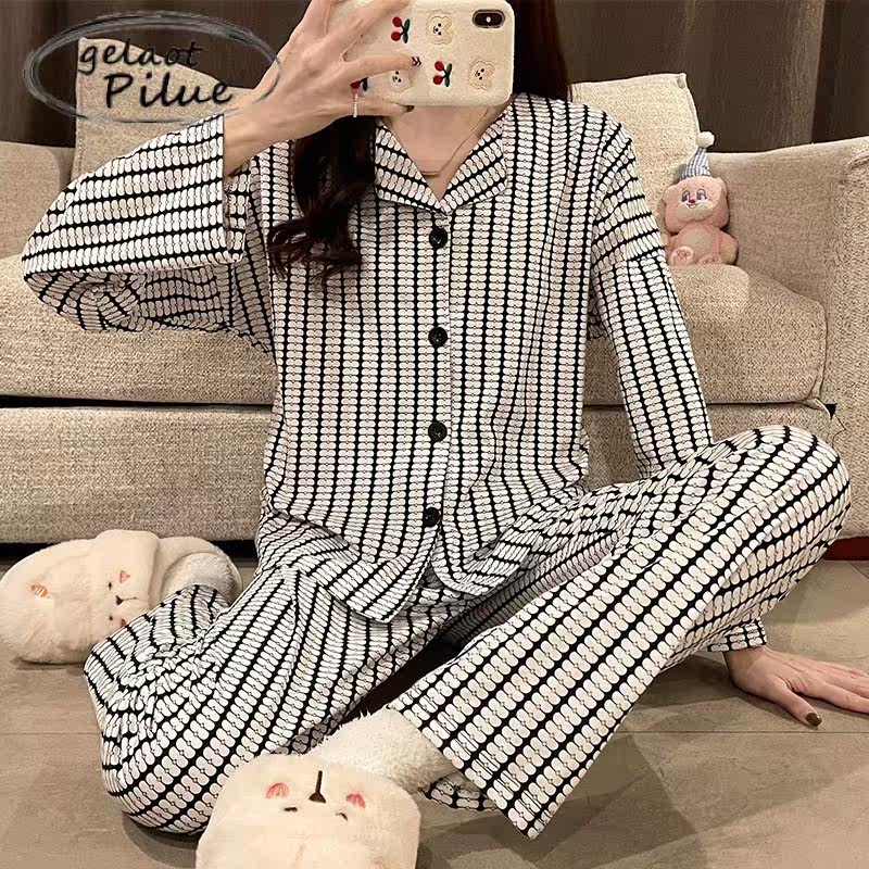 Japanese GP pajamas women's spring and autumn ins princess style 2022 new net red cotton striped home clothes