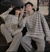 Japan GP2022 Year New Spring And Autumn Striped Couple Sleepwear Womens Brief Pure Cotton Mens Home Suits Suit