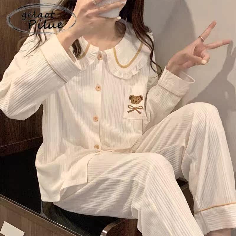 Japan GP spring and autumn long-sleeved pajamas women's models 2022 new cotton doll collar cute home clothes suit