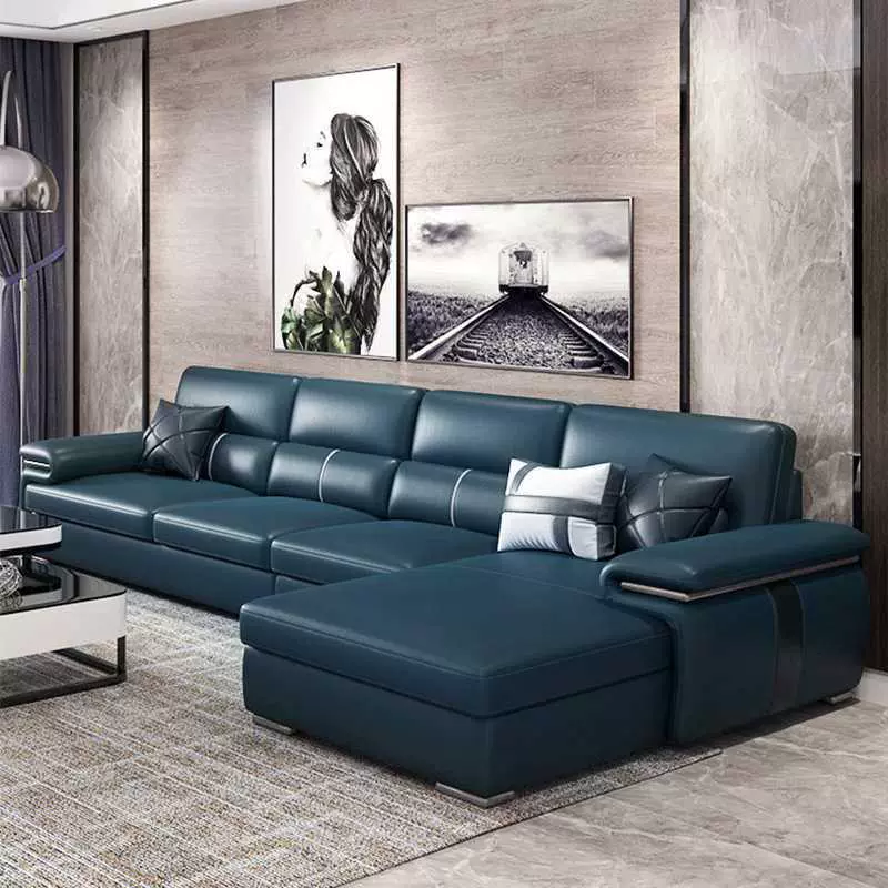 Da bắc âu da bò lớp trên cùng phòng khách tối giản hiện đại kích thước căn hộ góc sofa da nghệ thuật kết hợp đồ nội thất 4 - Bộ đồ nội thất