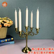 2021 candle household burn-resistant old smoke-free long pole red and white power outage emergency wedding candlestick tray round Nordic