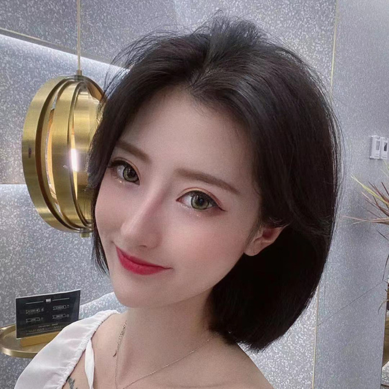 Wig Woman Short Hair Split Mesh Red Round Face All Real Hair Partial Breakup Organization Light And Thin Breathable Collarbone Hair Whole Top Wig Sleeve