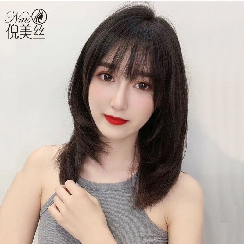 Wig female short hair middle - long hair network red - xin lace with the same temperament facial face all - head wig set