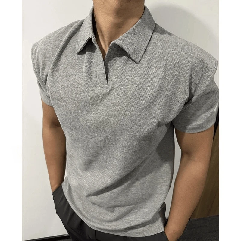 Xinhua Waffle Collar Polo Shirt Short-Sleeved Men's Muscle Sports T-Shirt Slim Fit Breathable Casual Cuffed Fitness Shirt