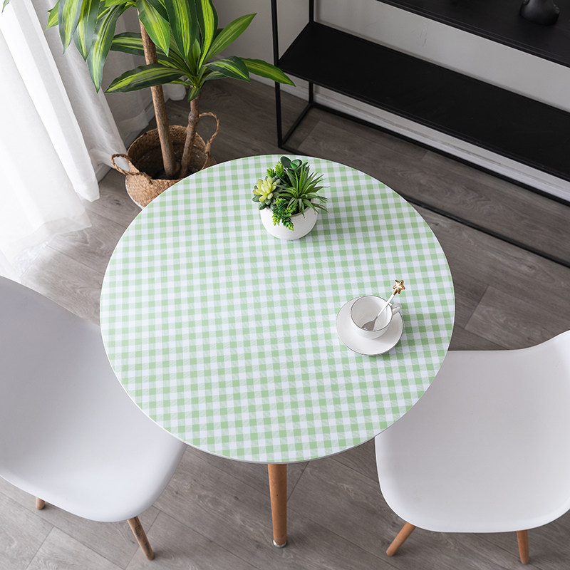 Small fresh round table tablecloth waterproof and oil-proof disposable plaid table mat pvc round table mat plastic plaid tablecloth
