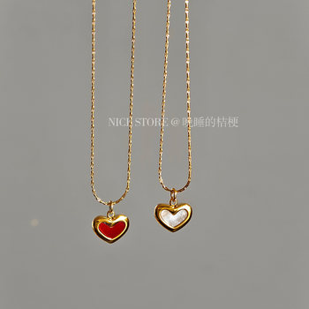 Platycodon that sleeps late, renaissance love poetry, japanese and korean red love pendant, titanium steel necklace, double-sided peach heart clavicle chain