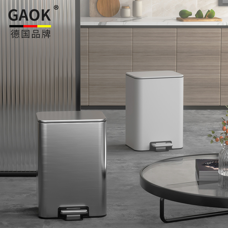 GAOK Home Stainless Steel Trash Can Living Room Kitchen Large Size High Face Value Light Lavish Bedroom Business Office Pedaling