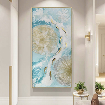 Modern light luxury abstract hand-painted oil painting nine fish map corridor porch porch large size decorative painting living room background wall hanging painting