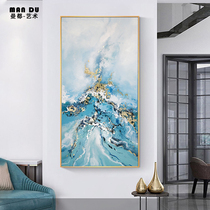 Modern light luxury porch hand-painted oil painting corridor aisle vertical decorative painting Green Hotel model house abstract painting