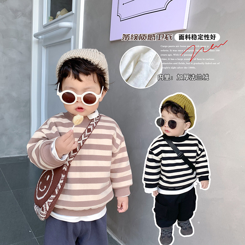 AXiaoxuan baby plus thickening loose half-high-cap jersebaby baby's tops Han Edition Baby Winter Children's Clothing