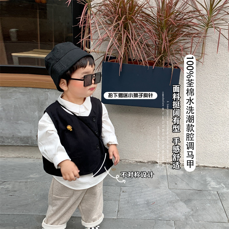 AXiaoxuan Boy Clothing 2022 Springtime New Boy Foreign Pie Waistcoat for the Waistshoulder Child 100 Hitch Vest