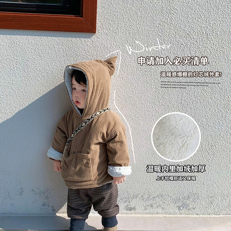 D A Xiaoxuan baby boy pointed hat padded jacket male and female baby plus velvet thick jacket