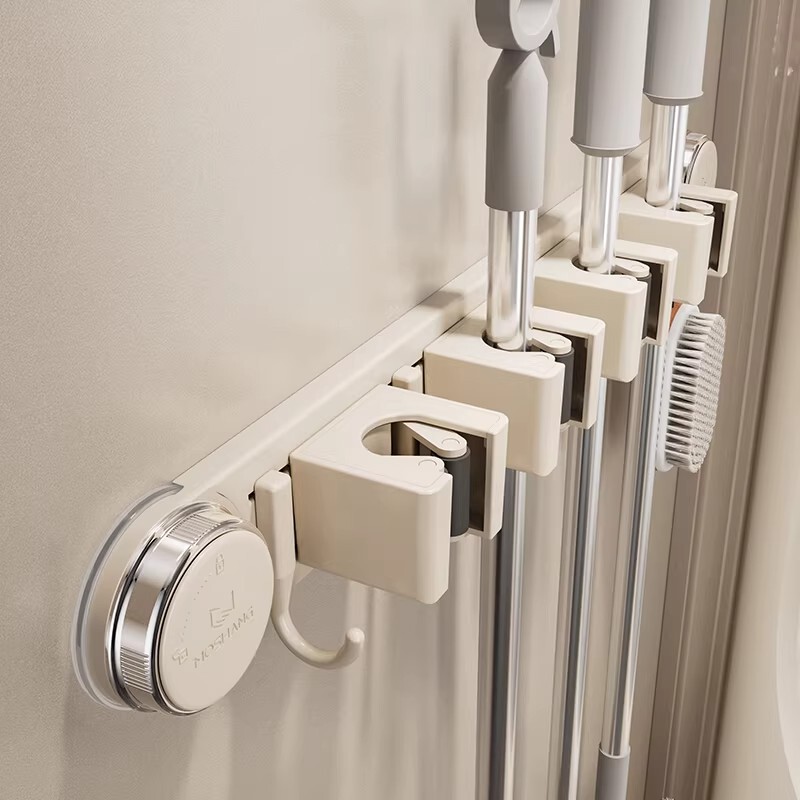 British Hoinvaet Suction Mop Wall-Mounted Clip, No-Drill Bathroom Broom and Mop Hook Storage Organizer British Hoinvaet Suction Mop Wall-Mounted Clip, No-Drill Bathroom Broom and Mop Hook Storage Organizer