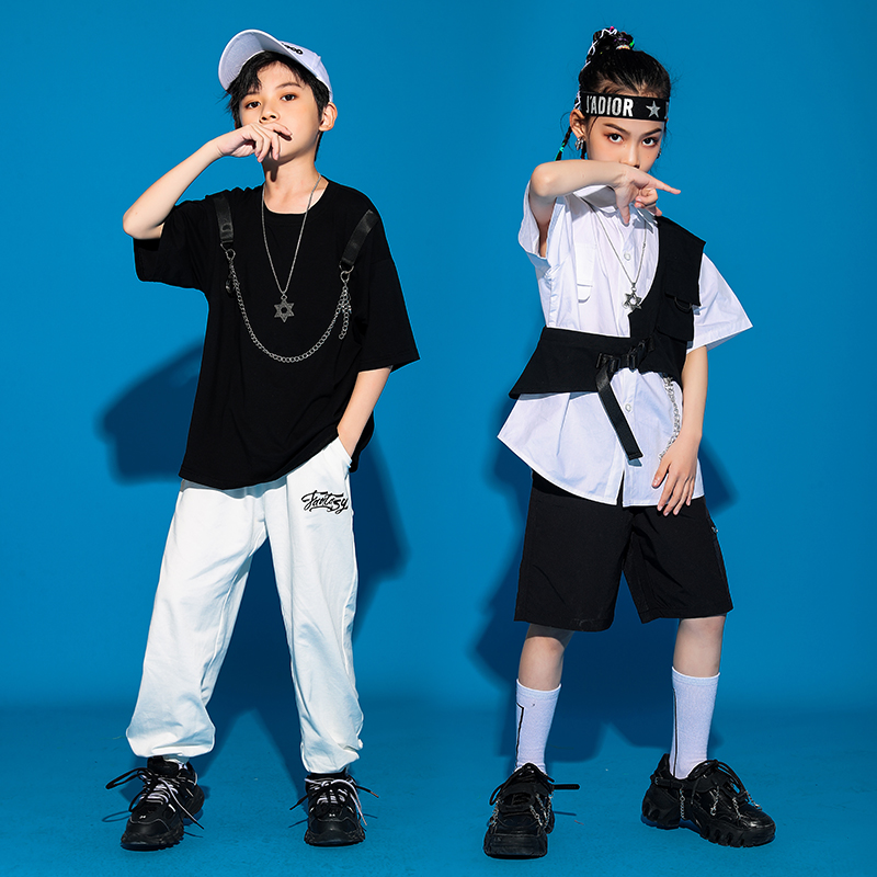 Children's hip-hop suit summer short-sleeved shirt hiphop boys hip-hop catwalk costumes girls jazz dance tide