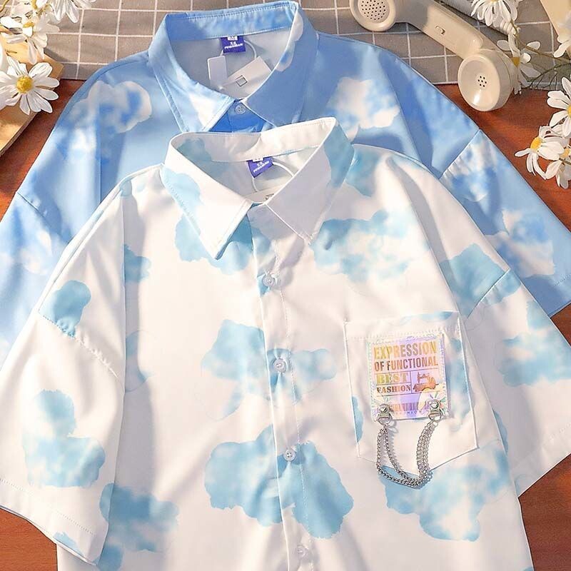 Full body cloud Dot net red short sleeve shirt Japanese family Hawaiian holiday lovers shirts Fried Street Women Jacket Blouse Summer Tide