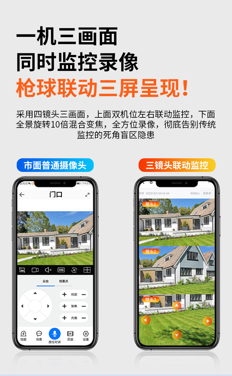 Сетевая IP камера 大华威视poe网线供电摄影头网络电源一体线有线监控器360度无死角家用手机远程室户外三目变焦摄像头高清夜视 Blue Shield of UDM