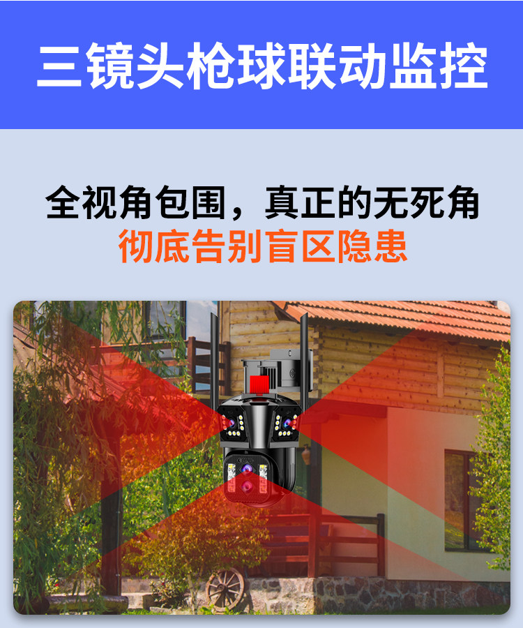 Сетевая IP камера 大华威视poe网线供电摄影头网络电源一体线有线监控器360度无死角家用手机远程室户外三目变焦摄像头高清夜视 Blue Shield of UDM
