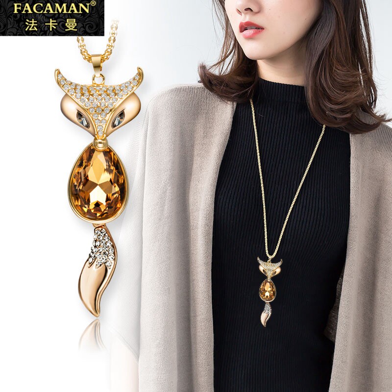 Fakaman Fox Fur Coat Necklace 2021 New Long Version Brief Online Red Conn Pendant Necklace Woman LITTLE CROWDART