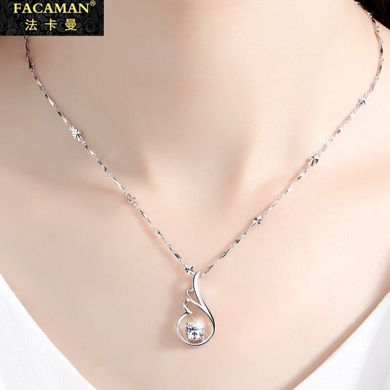Faqaman Angel Wing Silver Necklaid Woman Clockchain Silver Simple Lifted Valentine's Day Gift Gift to Girlfriend Romance